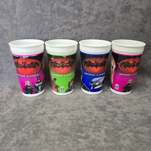 DC Comics Taco Bell Batman & Robin Movie Collectible Cups Batgirl Ivy 4 Cup Set - Picture 2 of 9